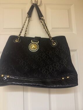 XOXO Black Tote with Gold Chain and Medallion